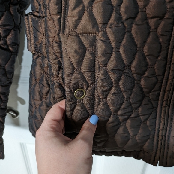 Gallery Chocolate Brown Quilted Full Zip Puffer Coat Size Petite Medium - Picture 6 of 8